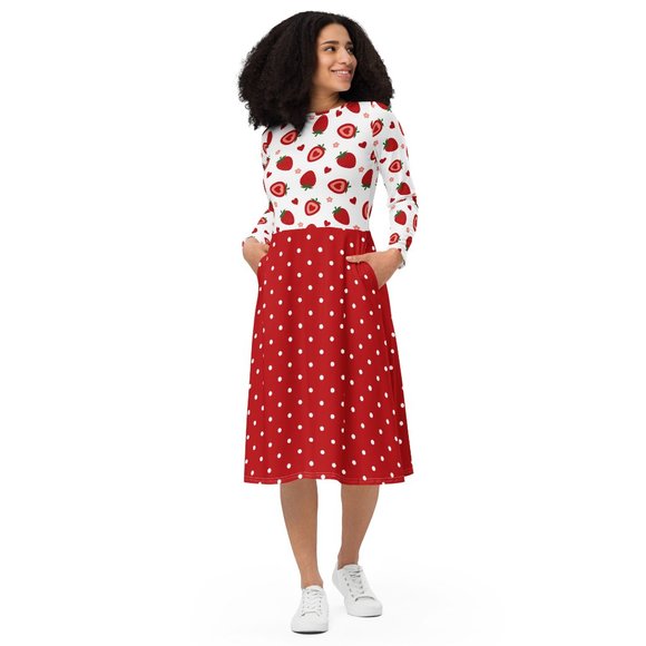 Strawberry Heart Long Sleeve Pin Up Dress - Picture 9 of 12